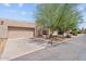Tan home exterior with a two car garage, desert landscaping, and large shade tree at 2313 S Grandview Ave, Tempe, AZ 85282
