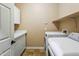 Functional laundry room with white cabinets, a countertop, and modern appliances at 2736 E Sourwood Dr, Gilbert, AZ 85298