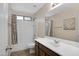 Bathroom with vanity, mirror, and shower-tub combination at 23733 S 209Th Pl, Queen Creek, AZ 85142