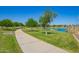Picturesque community pond featuring a walking path and grassy surroundings at 24746 N 171St Ln, Surprise, AZ 85387