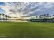 Expansive green space with palm trees and a tranquil lake, ideal for recreation at 18000 W Thistle Landing Dr, Goodyear, AZ 85338