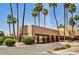Attractive clubhouse surrounded by palm trees and landscaping, offering a welcoming community gathering space at 19025 N 96Th Ave, Peoria, AZ 85382
