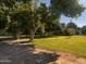 Picturesque backyard with mature trees, lush grass, and partial fencing, perfect for outdoor activities at 25722 S 179Th St, Queen Creek, AZ 85142