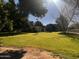 Secluded backyard with mature trees offering ample shade, and partial fencing and landscaping at 25722 S 179Th St, Queen Creek, AZ 85142