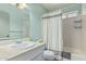 Bathroom with a white vanity, a mirror, and a shower with a curtain at 3030 S Rogers --, Mesa, AZ 85202
