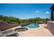 An inviting pool and spa with mature desert landscaping surrounding the patio at 41503 N 109Th Pl, Scottsdale, AZ 85262