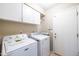 Bright laundry room with white cabinets and modern Maytag washer and dryer at 7463 E Monte Ave, Mesa, AZ 85209