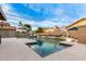 Resort-style pool area with sun umbrellas, patio furniture, and basketball hoop for leisure and entertainment at 8875 S Ash Ave, Tempe, AZ 85284