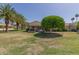Lush backyard featuring a patio, healthy trees, and beautiful landscaping, perfect for outdoor relaxation and entertainment at 12711 W Omega Dr, Sun City West, AZ 85375