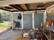 View into a storage shed with shelving, a ladder, and tools at 11221 N 91St Dr, Peoria, AZ 85345