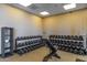 Well-equipped weight room with a variety of free weights and benches, providing residents with a comprehensive fitness area at 1951 W Plum Rd, Phoenix, AZ 85085