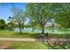 Picturesque lake reflecting waterfront homes, set among trees, grass, and a paved walkway at 2264 S Don Carlos --, Mesa, AZ 85202