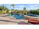Beautiful pool and spa with lush landscaping in a serene backyard setting, perfect for relaxation at 6706 S Jacqueline Way, Gilbert, AZ 85298