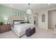 Inviting main bedroom showcasing a comfortable bed, elegant nightstands, and a calming green accent wall at 18161 W Cielo Grande Ave, Surprise, AZ 85387