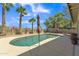 Lush backyard featuring a private pool, desert landscaping, and towering palm trees at 209 N 237Th Ave, Buckeye, AZ 85396