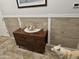 Hallway with a decorative table and a dog looking into the room at 36119 W Catalan St, Maricopa, AZ 85138