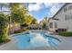 Sparkling backyard pool with a waterfall feature, surrounded by lush landscaping and patio area at 5711 E Gable Ave, Mesa, AZ 85206