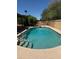 Private backyard oasis with a sparkling pool surrounded by lush landscaping and a brick wall at 10580 E San Salvador Dr, Scottsdale, AZ 85258