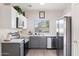 Well-lit kitchen featuring stainless steel appliances and grey and white cabinets at 1410 S Boulder St # A, Gilbert, AZ 85296