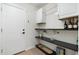 Pantry with white cabinets, black shelving, and liquor storage near a white door at 4960 E Colonial Dr, Chandler, AZ 85249