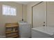 Bright laundry room with washer, dryer, shelving and window at 6217 E Dodge St, Mesa, AZ 85205