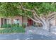 Charming home featuring a red door, mature landscaping, and a beautiful, shady tree in the front yard at 7302 E Rose Ln, Scottsdale, AZ 85250