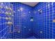 Close-up of an ornate blue tiled shower stall complete with multiple shower heads at 7302 E Rose Ln, Scottsdale, AZ 85250