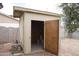 Exterior view of the storage shed located in the backyard of the home at 8334 N 55Th Ave, Glendale, AZ 85302