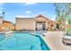 View of the pool with a patio and lounge area for relaxation at 15226 N 51St St, Scottsdale, AZ 85254