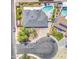 Birds-eye view of a home with a pool, patio area, and lush landscaping at 2046 E Downing St, Mesa, AZ 85213