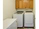 Efficient laundry room equipped with a washer, dryer, and additional storage space at 2046 E Downing St, Mesa, AZ 85213