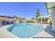 Beautiful backyard featuring a swimming pool, a lounge area, and meticulously landscaped grounds at 2046 E Downing St, Mesa, AZ 85213