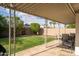 Outdoor patio area overlooking a well-maintained backyard with lush greenery and mature trees, providing a serene escape at 2418 E Hermosa Dr, Tempe, AZ 85282