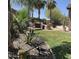 Lush backyard featuring a well-manicured lawn, desert landscaping, and cozy seating, ideal for relaxation at 30178 N Coral Bean Dr, San Tan Valley, AZ 85143