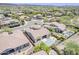 Beautiful aerial view of backyard oasis with pool, putting green, and desert landscaping at 30374 N 124Th Dr, Peoria, AZ 85383