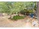 Gravel backyard has mature tree and patio seating at 154 W Hayden Park Rd, San Tan Valley, AZ 85143