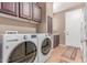 A well-organized laundry room with modern LG washer and dryer, storage cabinets, and tiled flooring at 19427 W Colter St, Litchfield Park, AZ 85340