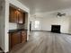 Open concept living room with custom cabinetry, tile flooring, fireplace and recessed lighting at 2169 E Bishop Dr, Tempe, AZ 85282