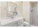 Bathroom featuring a classic white vanity and a shower with glass doors at 5420 N Granite Reef Rd, Scottsdale, AZ 85250
