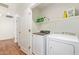 Laundry room featuring a washer and dryer, as well as a shelf for detergent and laundry supplies at 25218 W Carson Ct, Buckeye, AZ 85326