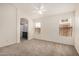 Spacious, neutral bedroom with carpet, ceiling fan, and two windows for ample natural light and a relaxing atmosphere at 11531 E Persimmon Ave, Mesa, AZ 85212