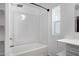 Clean bathroom featuring shower over tub and updated fixtures at 320 E Mckellips Rd # 163, Mesa, AZ 85201