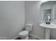Bright half bath features a pedestal sink and a modern toilet at 1383 E Prescott Pl, Chandler, AZ 85249