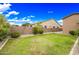 Well-maintained backyard featuring lush green grass, mature landscaping and block wall fencing for privacy at 18495 W Rimrock St, Surprise, AZ 85388