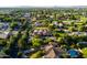 Aerial view displays a home with a private pool and lush landscaping in a residential community at 2107 E Park Ave, Gilbert, AZ 85234