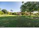 A spacious backyard featuring lush greenery, mature trees, and a charming patio area at 2107 E Park Ave, Gilbert, AZ 85234