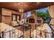 Cozy covered patio features a brick fireplace, comfortable seating, and elegant lighting at 2107 E Park Ave, Gilbert, AZ 85234