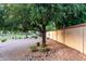 Exterior backyard view of a block wall and beautiful shaded greenery with a decorative rock ground cover at 2343 E Morelos St, Chandler, AZ 85225