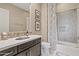Modern bathroom featuring stylish vanity, contemporary fixtures, and patterned shower tiles for a luxurious feel at 5420 E Duane Ln, Cave Creek, AZ 85331