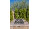 Close-up of a stone fire pit surrounded by green shrubbery at 5420 E Duane Ln, Cave Creek, AZ 85331